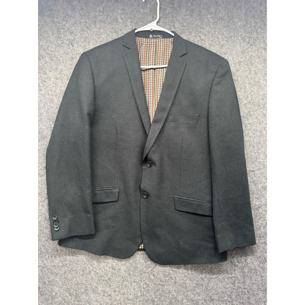 Tazio‎ Italy Mens Charcoal Black Two Button Plaid Lined Sport Coat Blazer Jacket